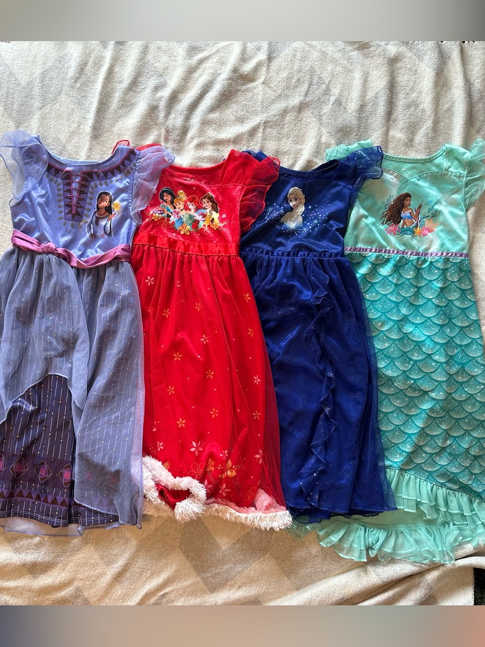 Disney Princess Nightgown/Dress up Lot -Wish, Frozen, Little Mermaid size Small
